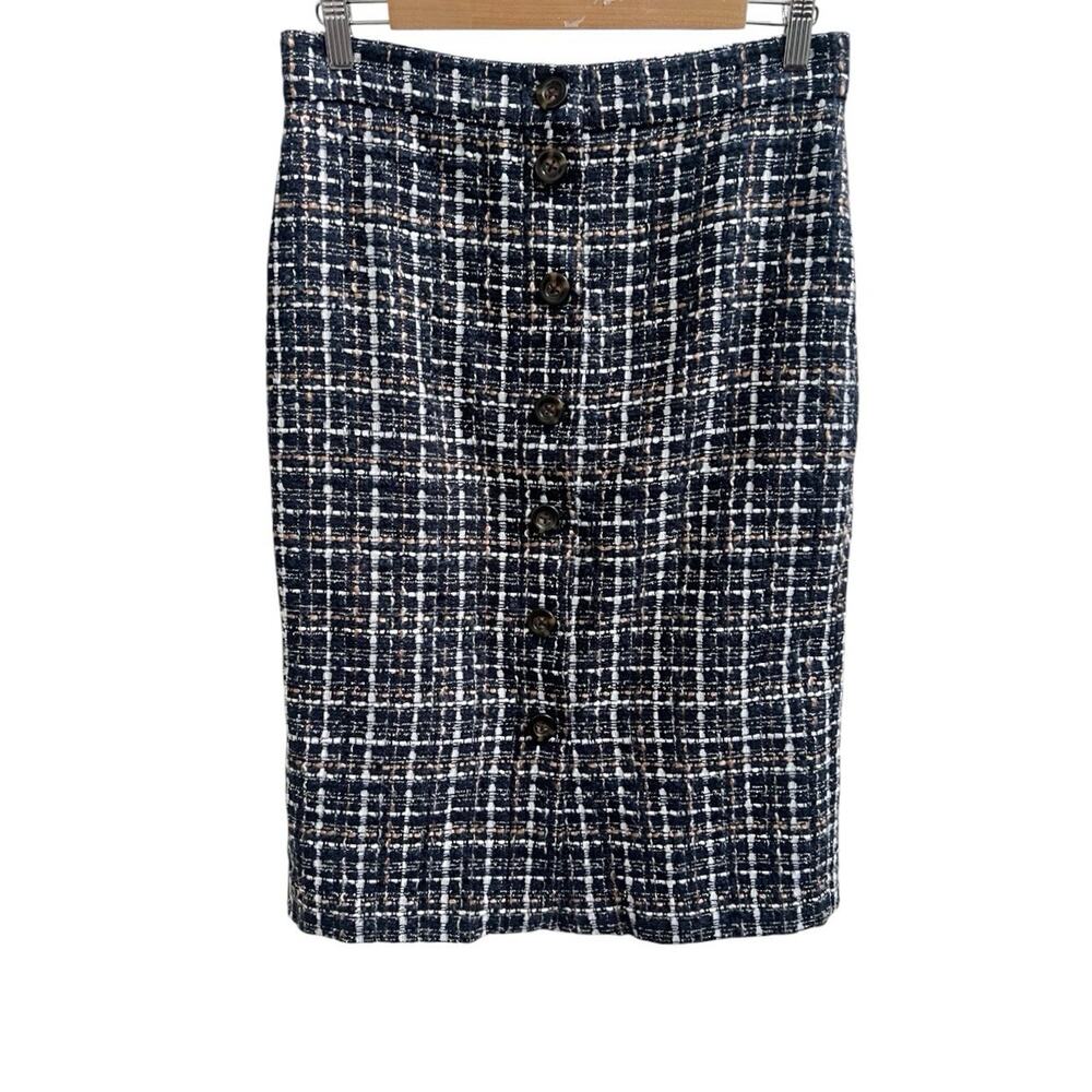 Ann Taylor Tweed Button Front Knee Length Pencil Straight Skirt Sz 6 Career Work